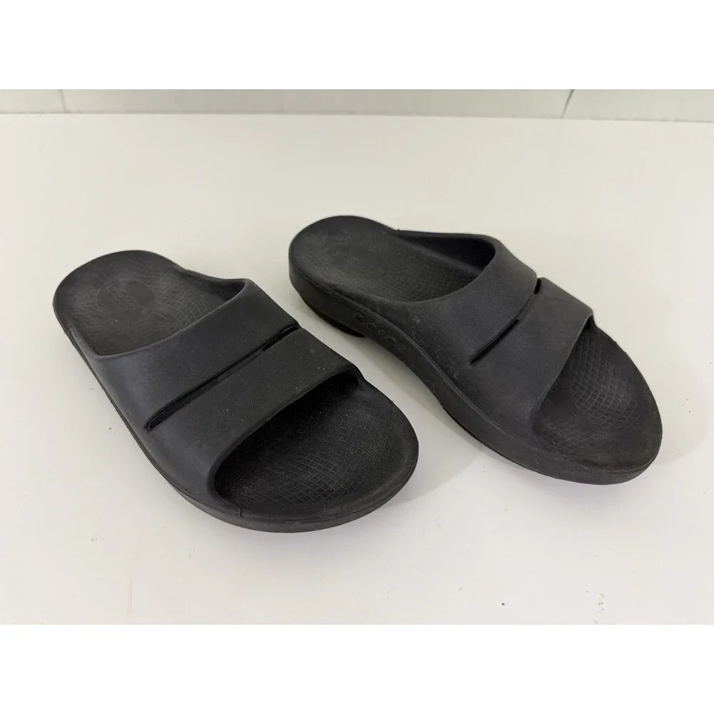 Oofos Ooahh Sport Slide Sandals Unisex M5/W7 EU 38 Solid Black Slip On Recovery